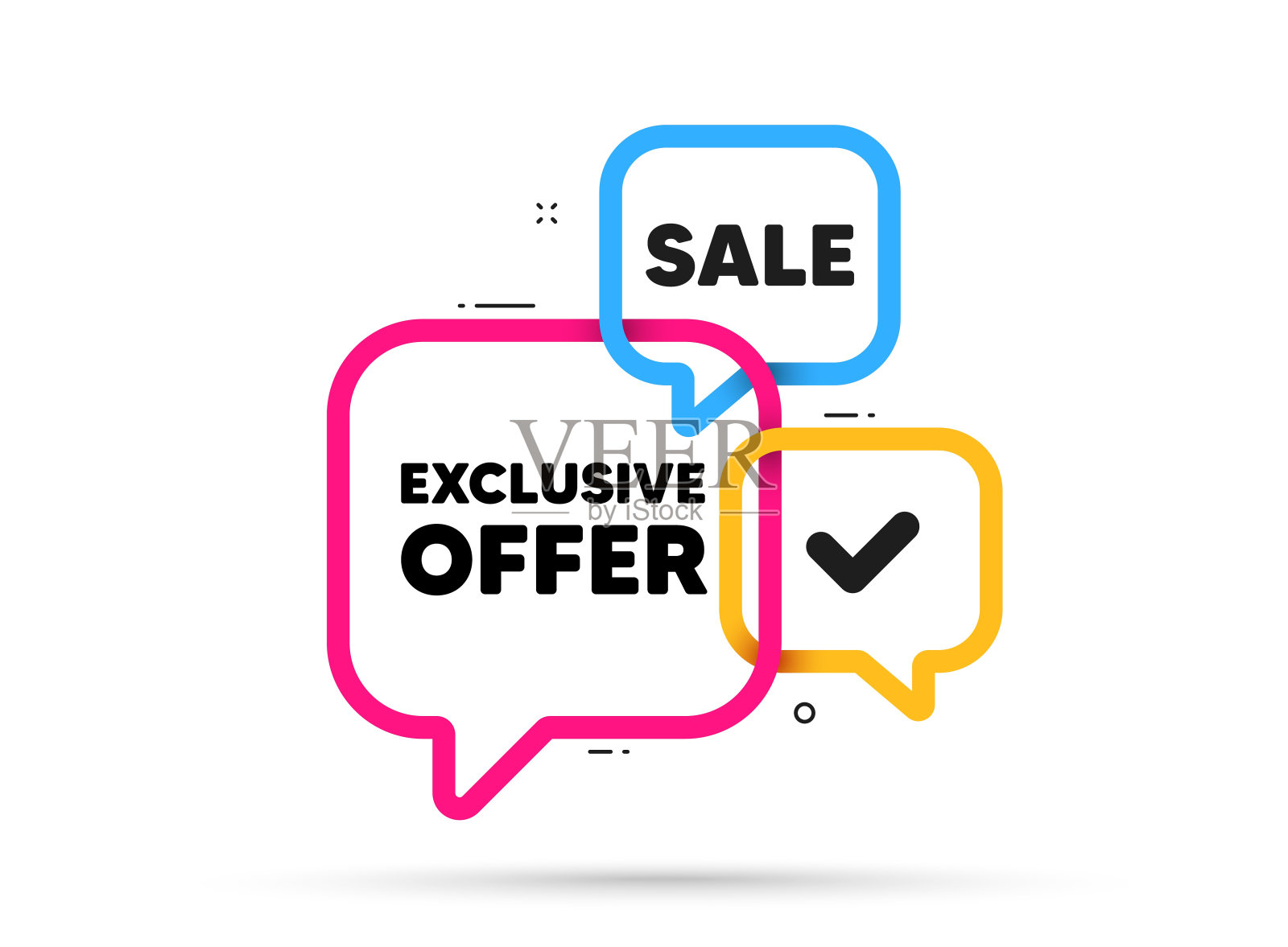 独家报价标签。销售价格标志。彩带泡泡横幅。向量设计元素图片