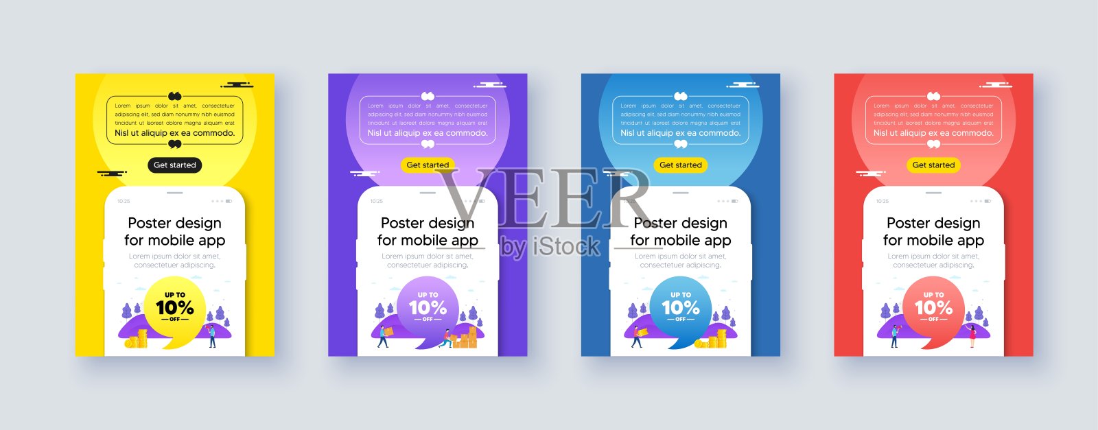 最高可打九折。折扣报价。海报框架与手机ui。向量设计模板素材