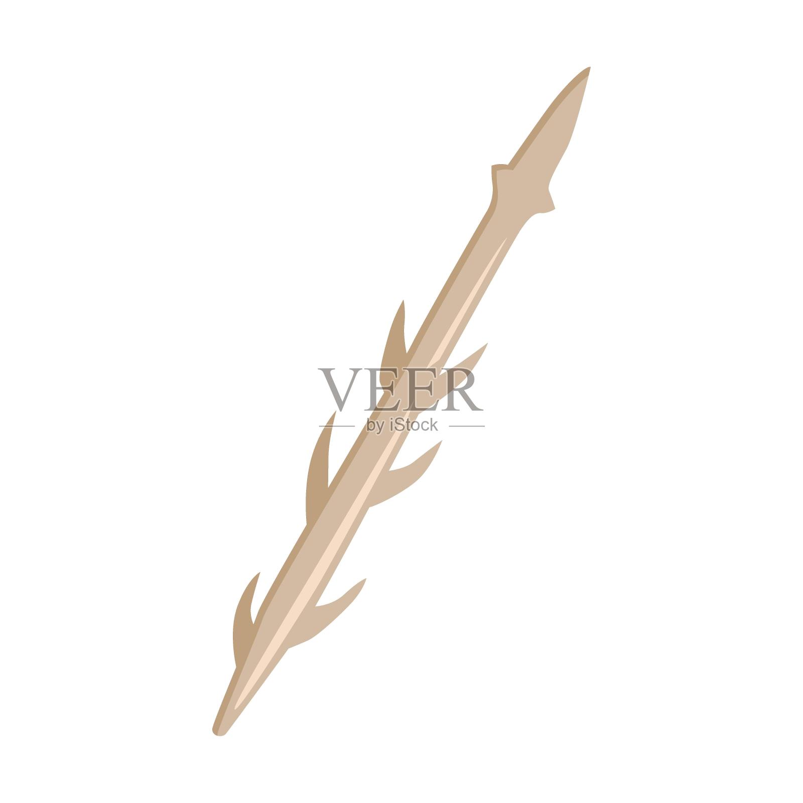 箭头或矛头史前人类的古老工具。矢量插图的石头，骨头和木材武器狩猎动物孤立在白色插画图片素材