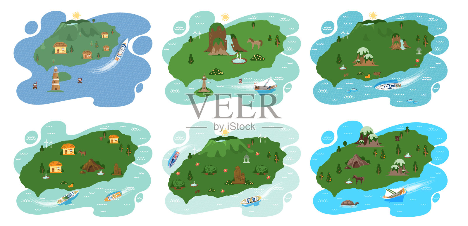 韩国的济州岛。暑假，活跃游览著名景点，冒险时光插画图片素材