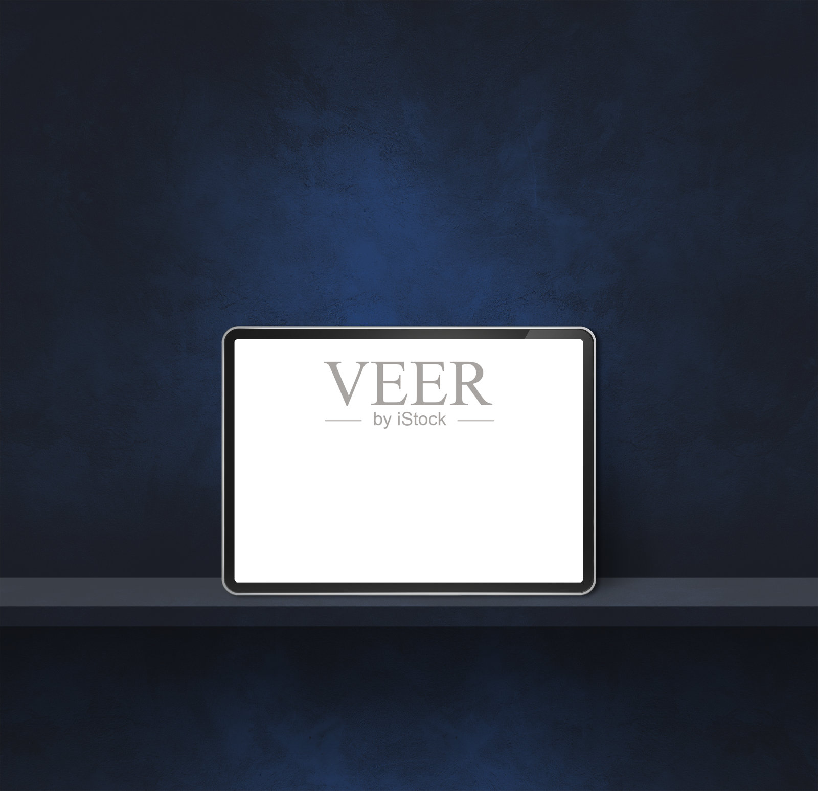 数字平板电脑上的黑色墙壁货架。广场背景横幅照片摄影图片