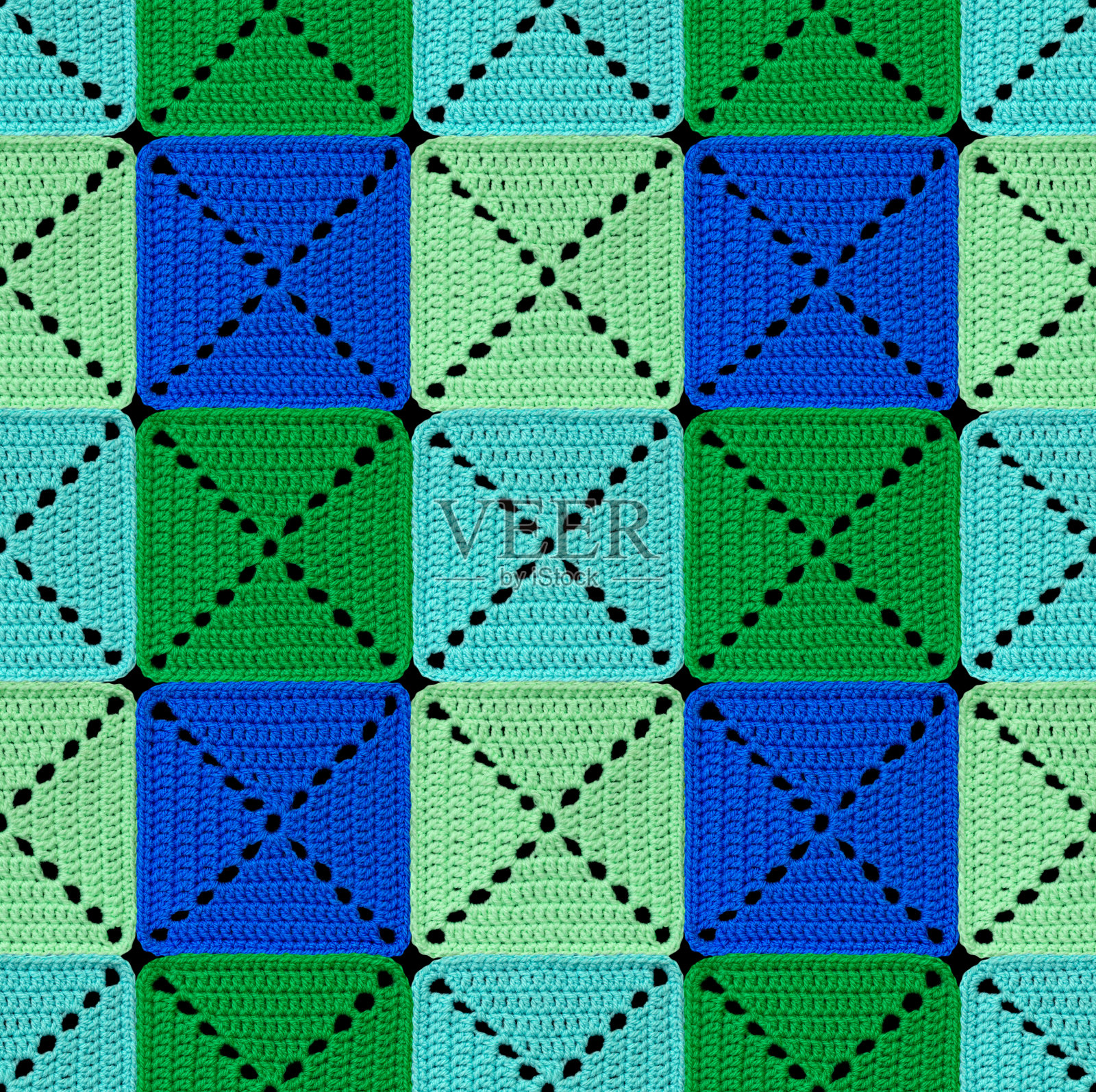 无缝针织图案拼接风格。几何元素由多色腈纶纱线钩针编织而成。照片摄影图片