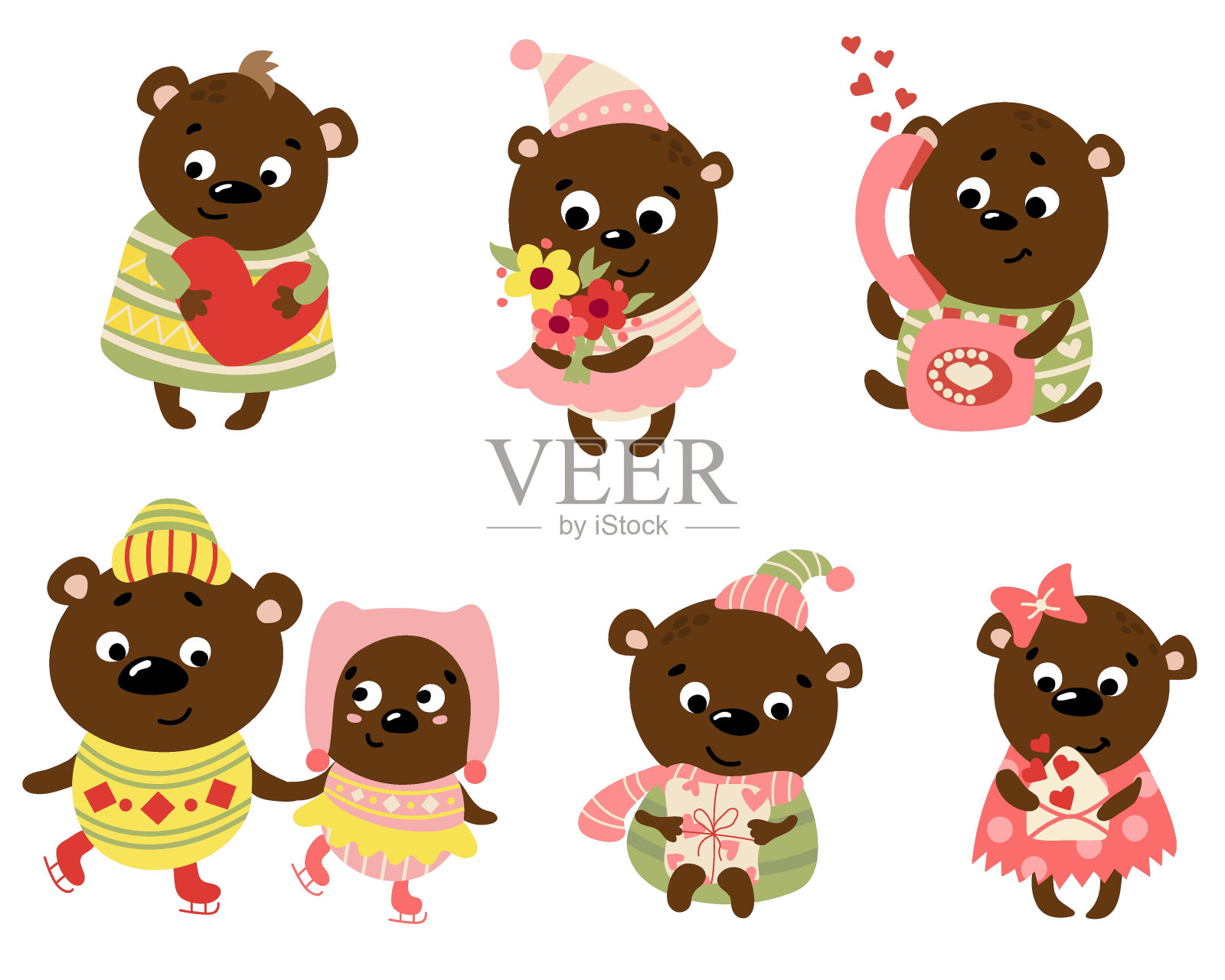 一套情人节熊。插画图片素材