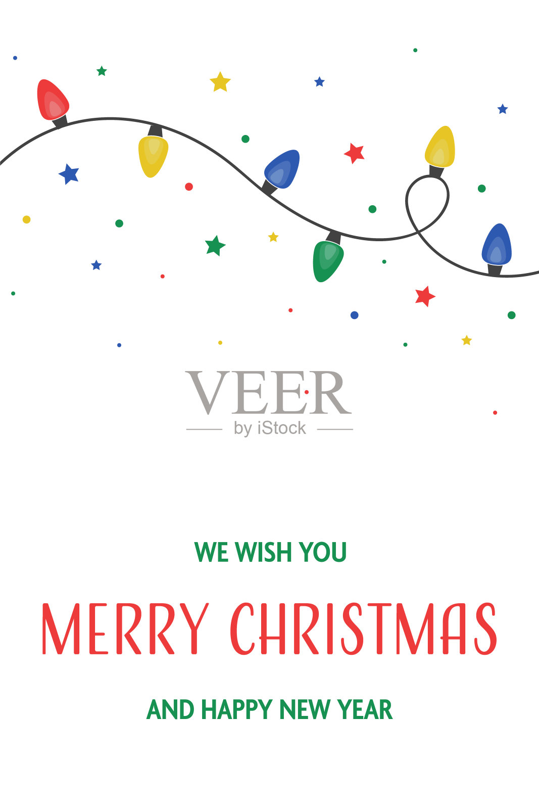 五颜六色的手绘灯串。圣诞贺卡。矢量图插画图片素材