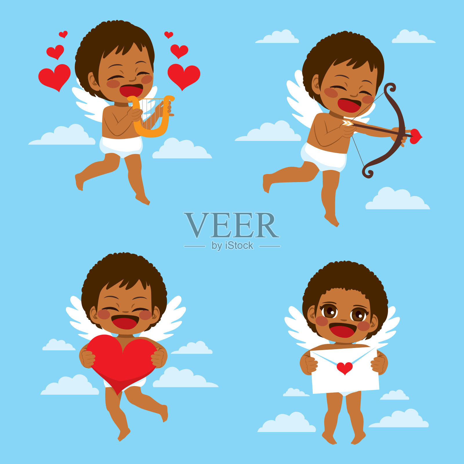 可爱的黑色丘比特字符集设计元素图片