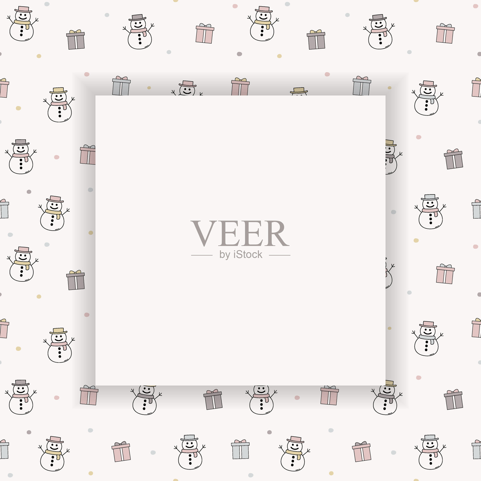 圣诞背景与微笑的雪人和复制空间。向量插画图片素材