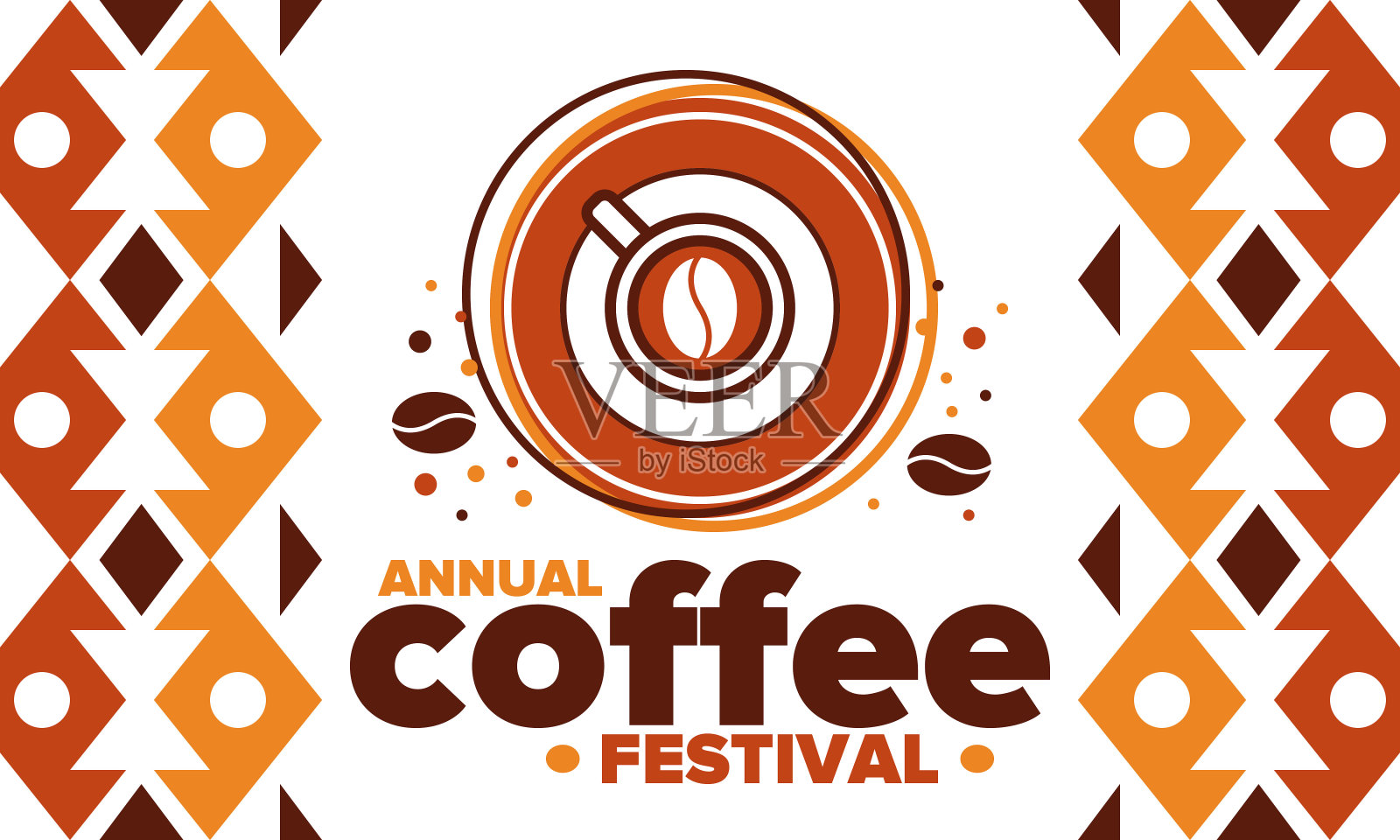 咖啡的节日。适合咖啡爱好者。为咖啡行业专业人士举办的活动。咖啡馆、餐厅和咖啡烘焙店。为员工学校的咖啡师提供培训和大师班。咖啡的艺术。平面设计。创意说明。向量的海报插画图片素材