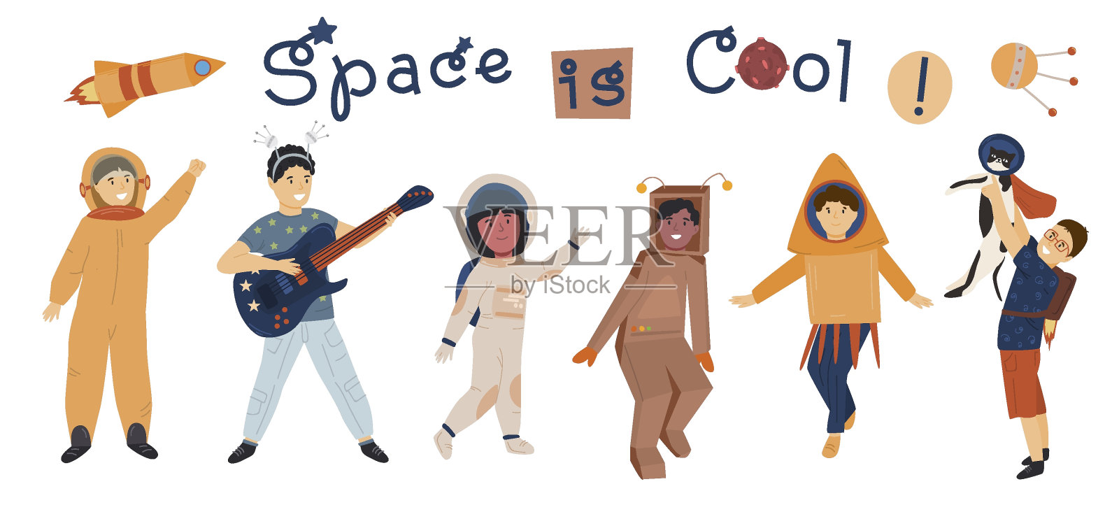 儿童太空迪斯科。宇航员。矢量图插画图片素材