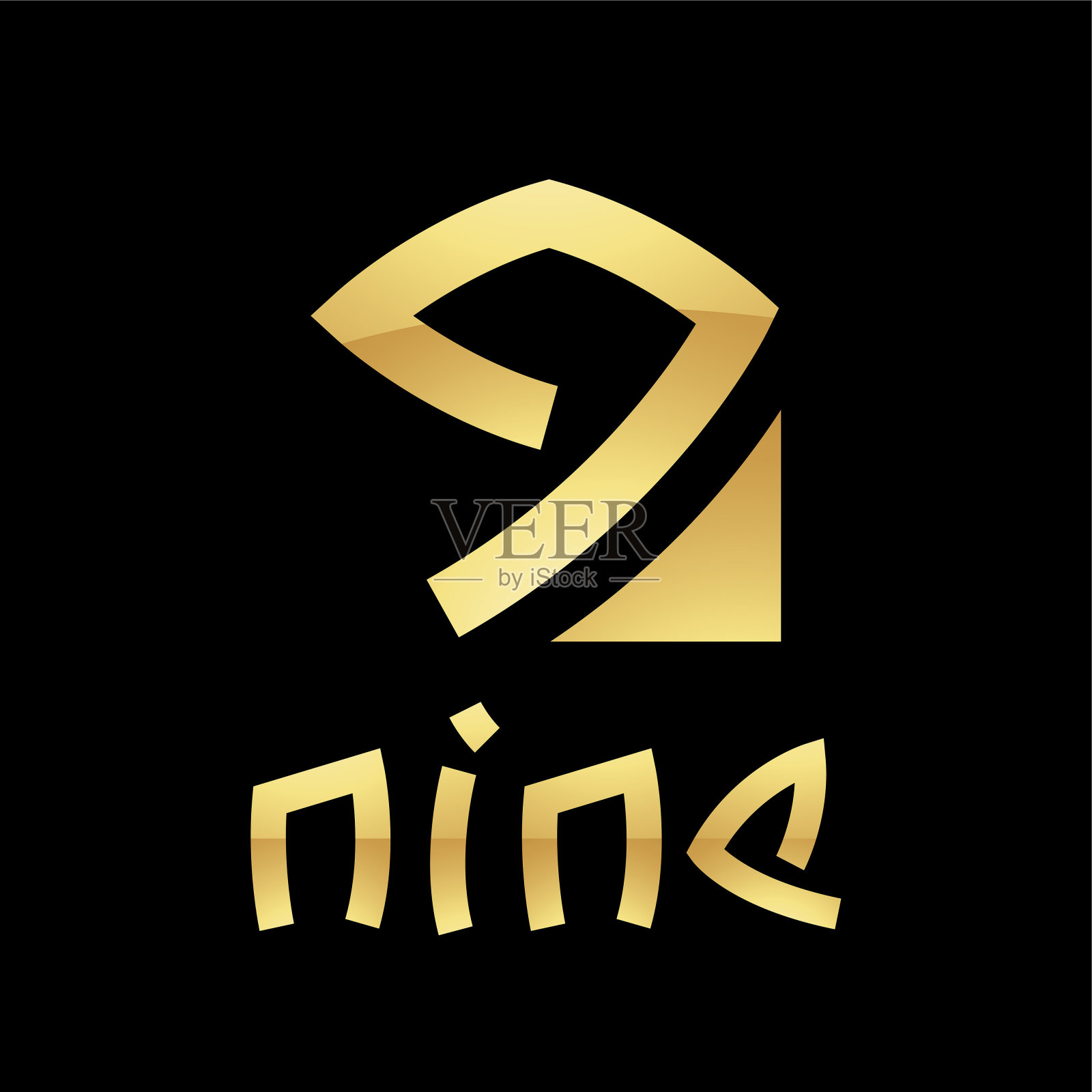 黑色背景上数字9的金色符号-图标7插画图片素材