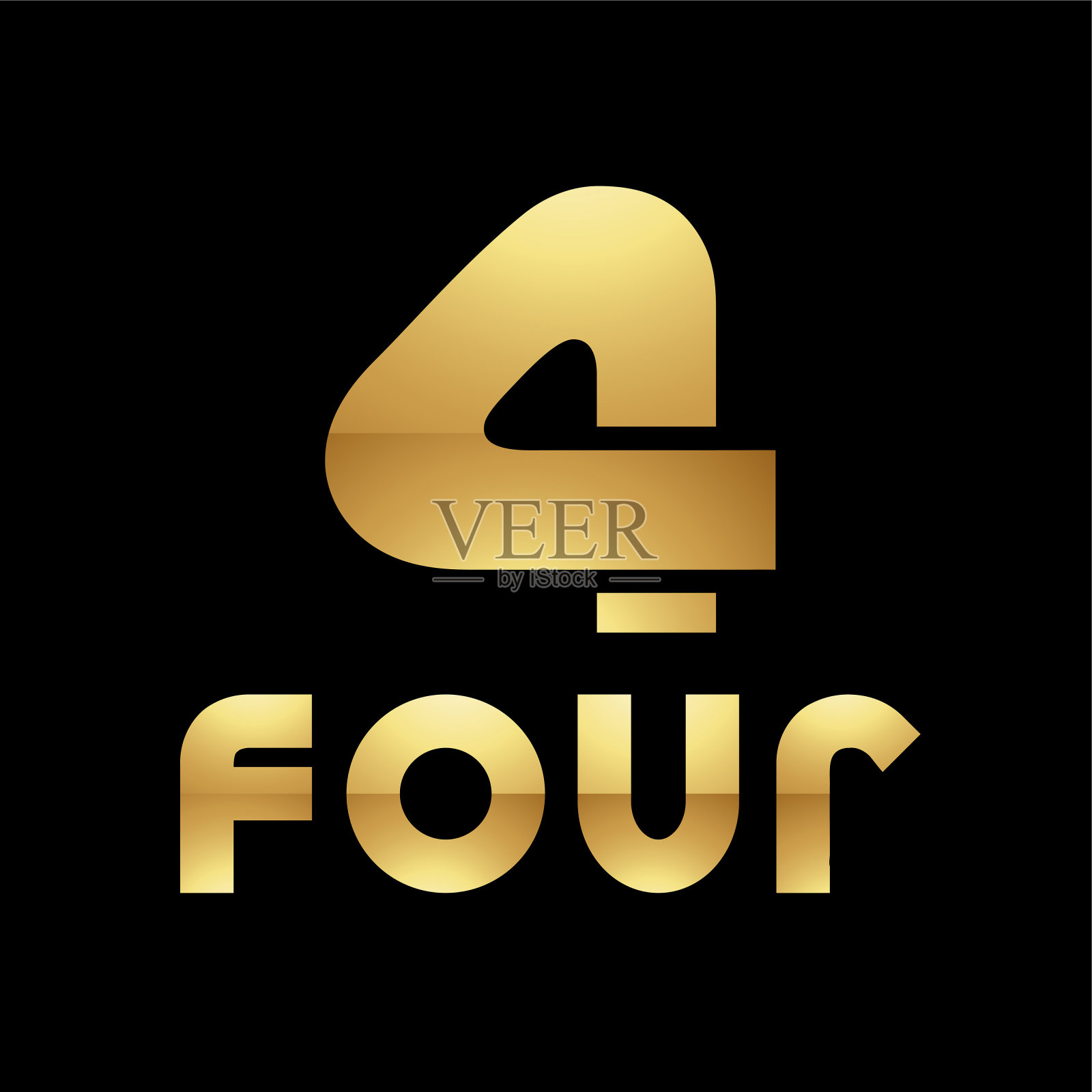 黑色背景上数字4的金色符号-图标1插画图片素材