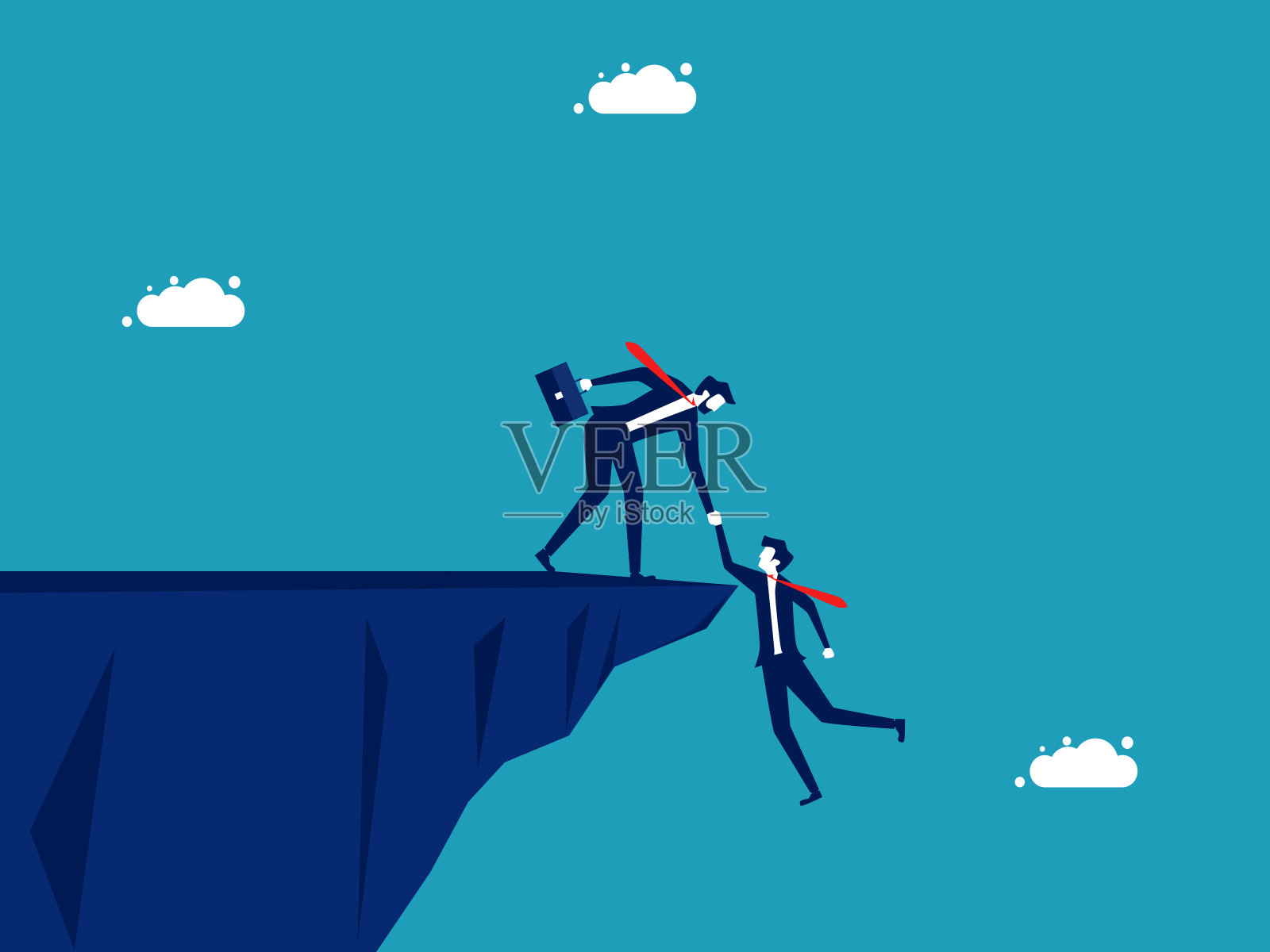 帮助摆脱金融危机。帮助一个掉下悬崖的商人插画图片素材