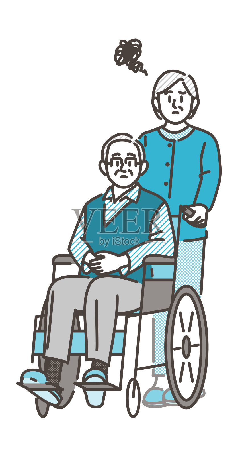 老年妇女照顾老年男子[矢量插图]。插画图片素材