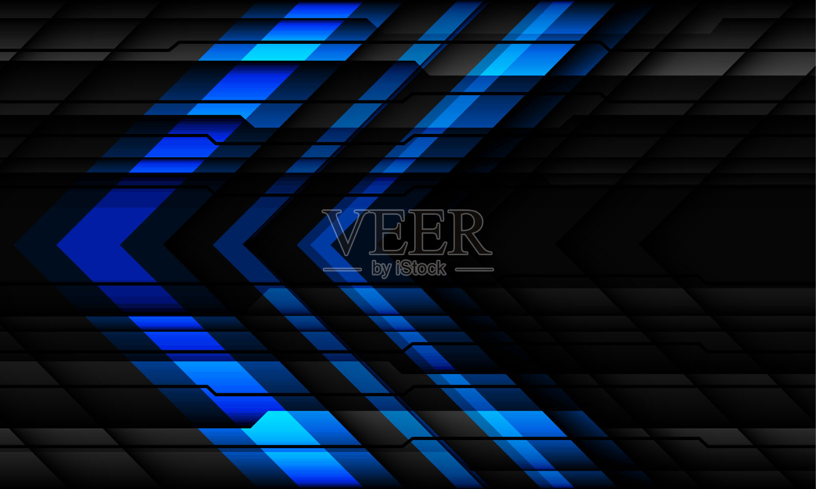 抽象蓝色箭头方向黑色金属赛博几何设计现代未来技术背景矢量插画图片素材