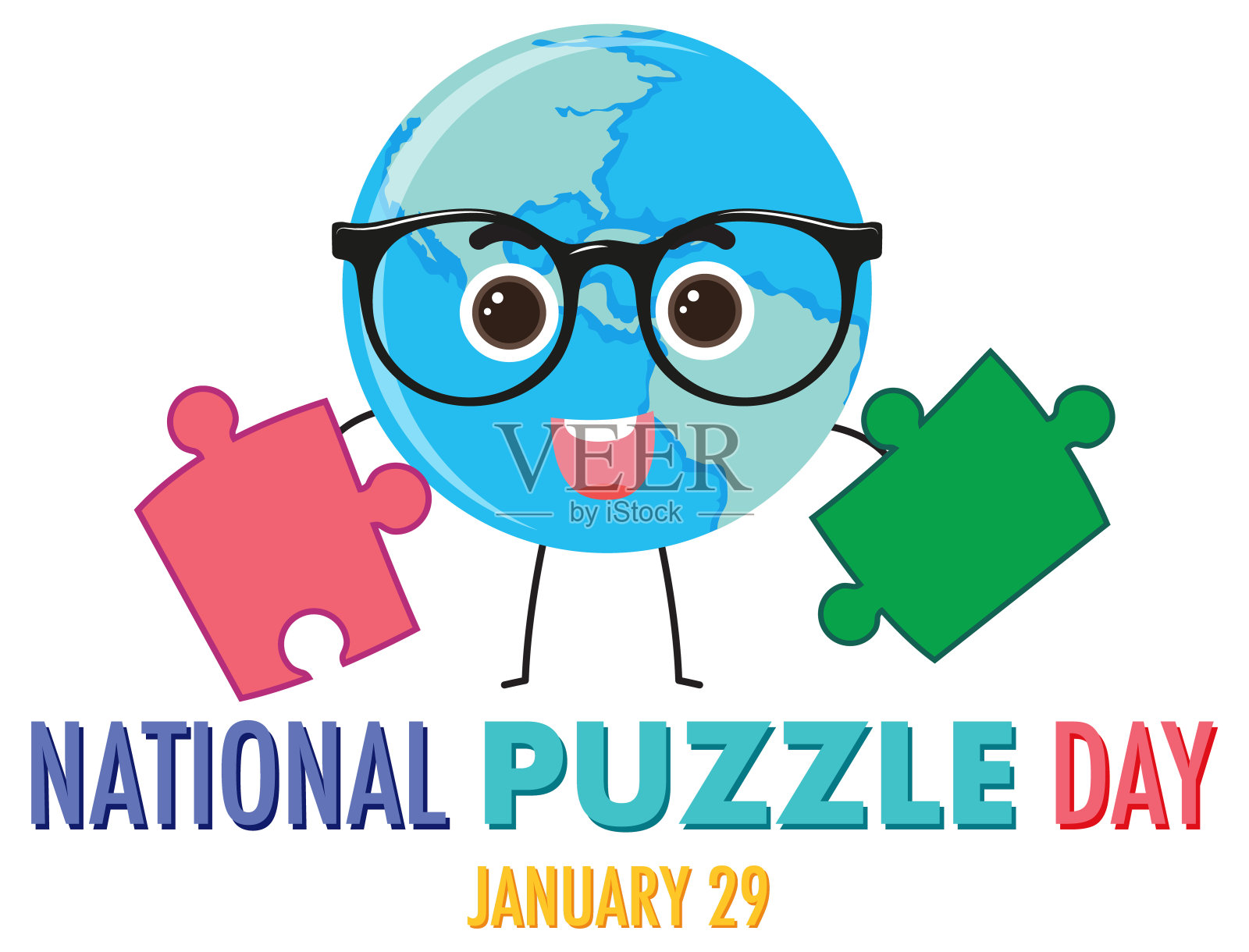 全国拼图日旗帜设计插画图片素材