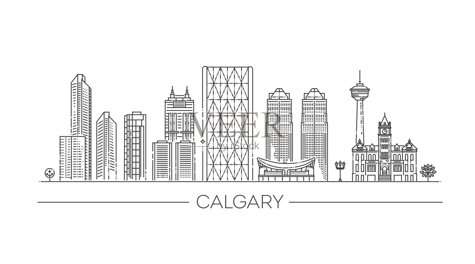 概述卡尔加里。加拿大城市天际线与现代建筑插画图片素材