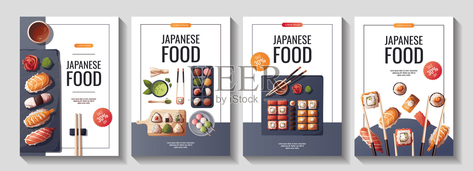 寿司，饭团，饭团，麻糬，抹茶。日本食品插画图片素材