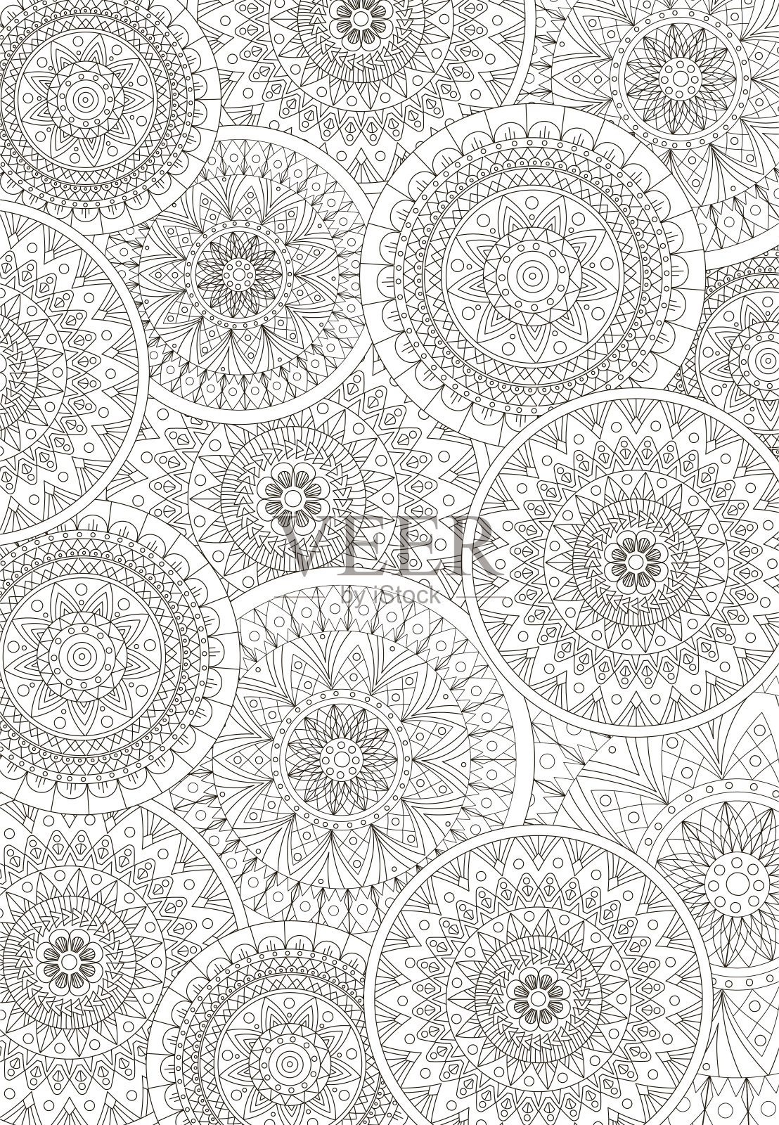 抽象着色页与波西米亚圆元素的成人插画图片素材