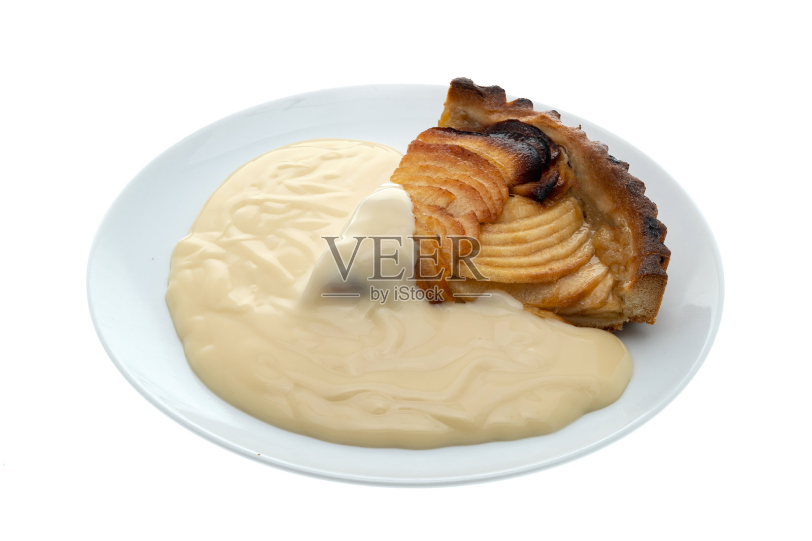 苹果派和奶油蛋羹照片摄影图片