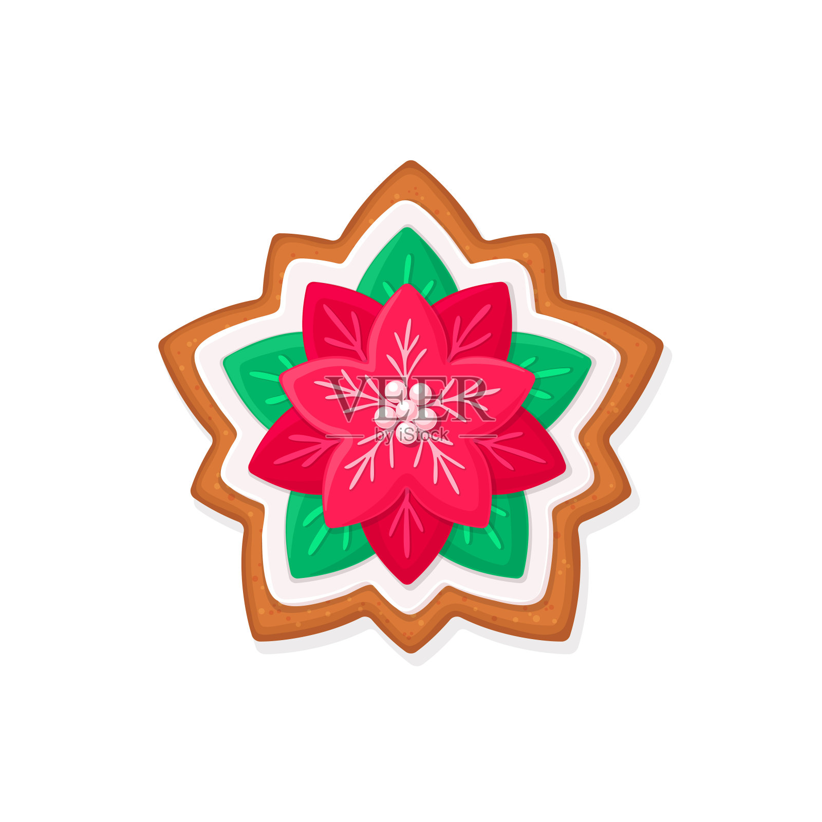 一品红形状的圣诞姜饼饼干。矢量图插画图片素材