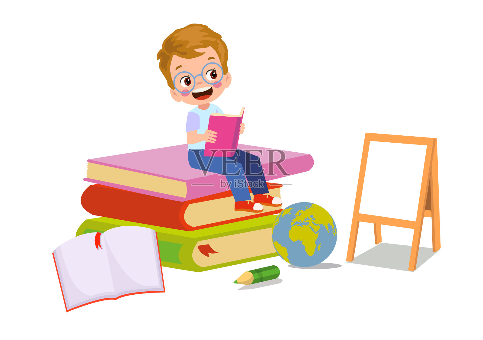 矢量插图的可爱的孩子与Abc块，Abc字母插画图片素材