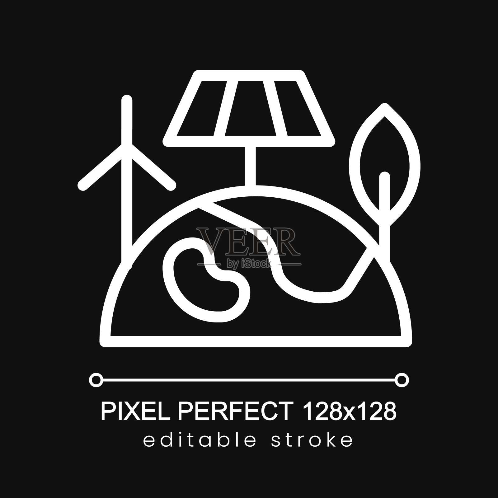 可再生能源像素完美的白色线性图标的黑暗主题插画图片素材