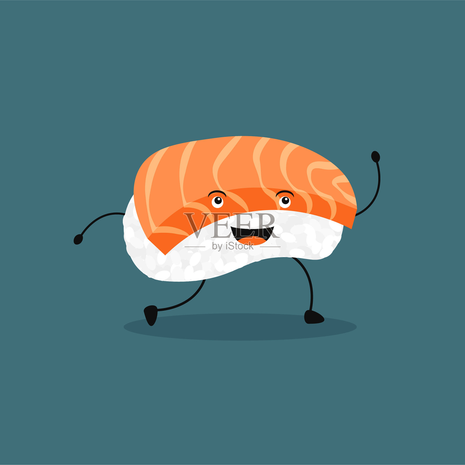 日本三文鱼寿司可爱的角色。插画图片素材