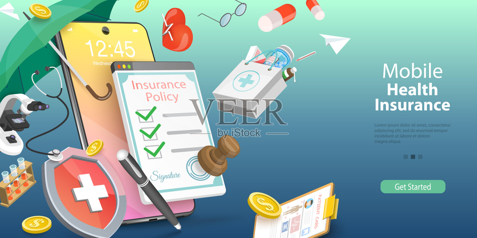 移动医疗保险的三维矢量概念图插画图片素材