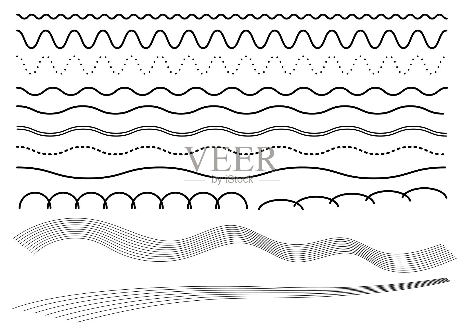简单装饰的条形线条(虚线，波浪线)插图集插画图片素材