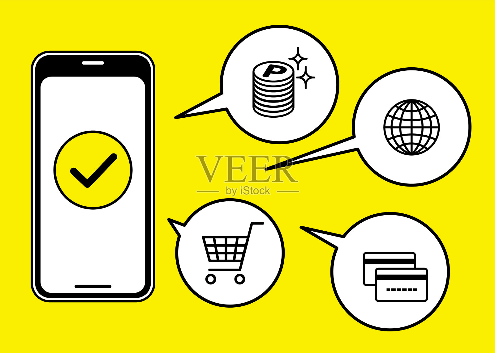 网上购物与智能手机，矢量插图插画图片素材