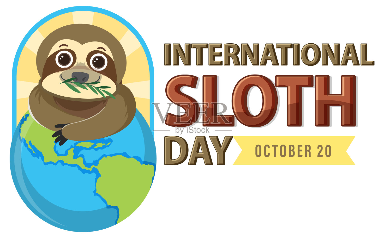 国际树懒日旗帜概念矢量插画图片素材