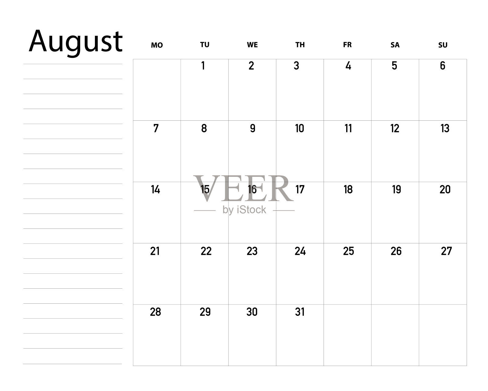 2023年8月的待办事项清单，组织者，规划师。插画图片素材