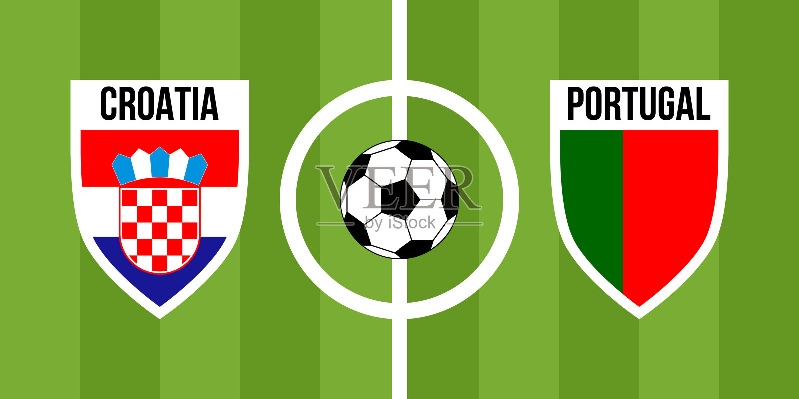 克罗地亚vs葡萄牙，两队的国旗呈盾形插画图片素材