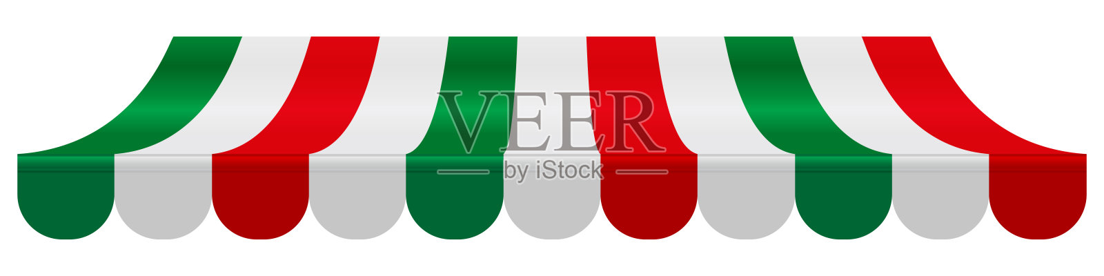 意大利国旗颜色的条纹遮阳篷。三维现实矢量插图孤立在白色插画图片素材