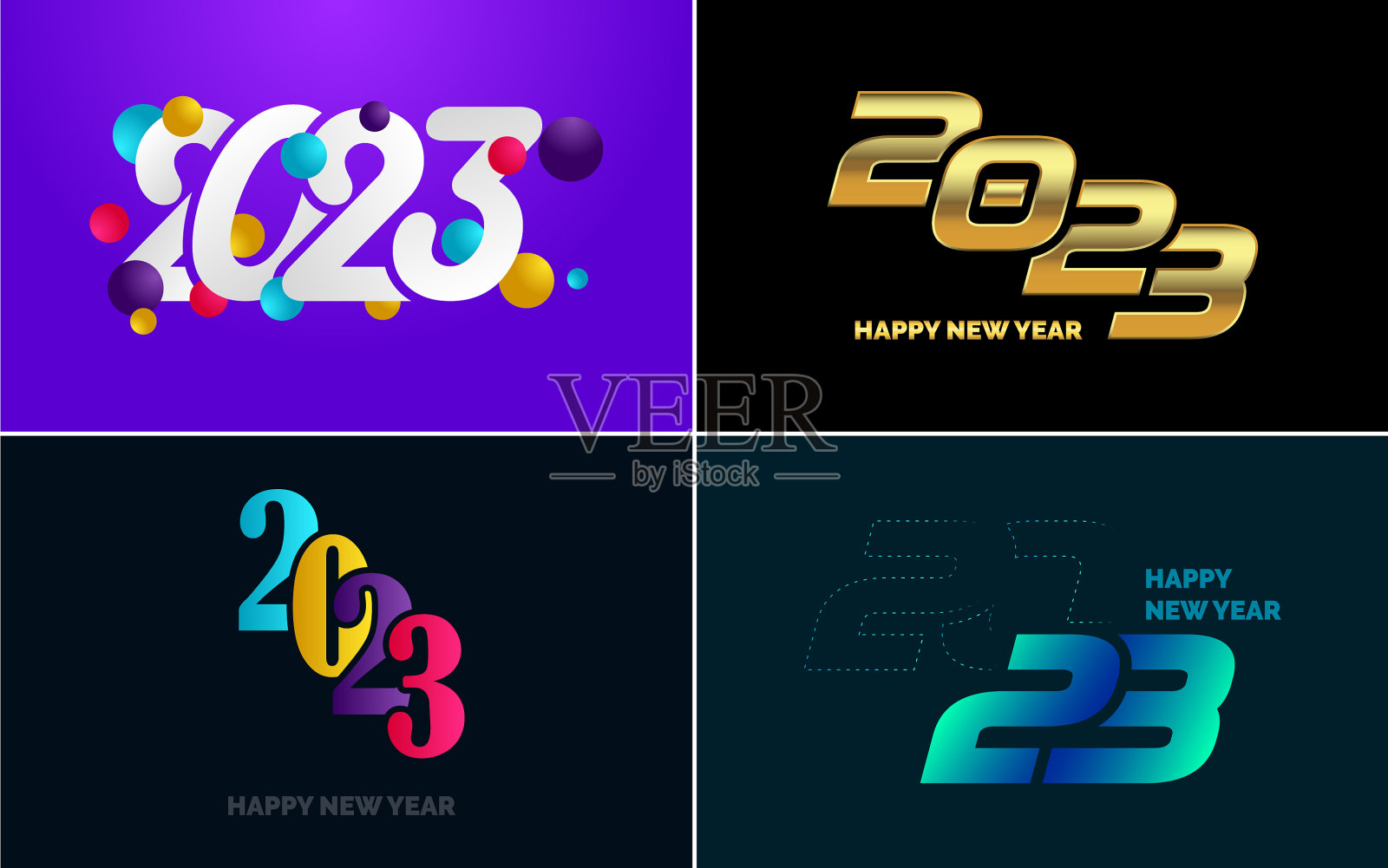 大套2023快乐新年标志文字设计插画图片素材