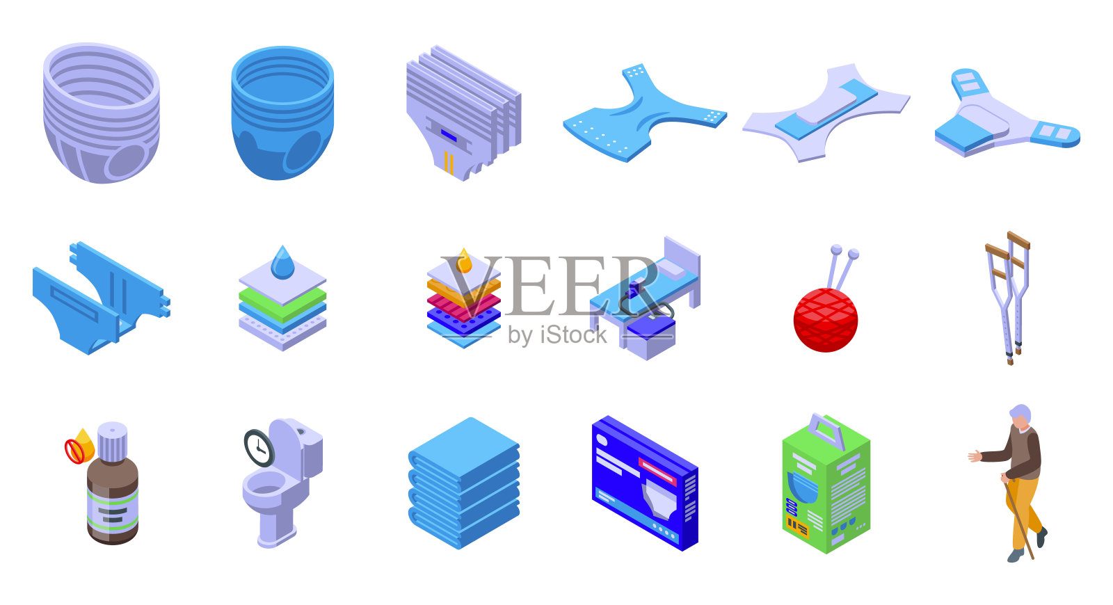 成人纸尿裤图标设置等距矢量。层板图标素材