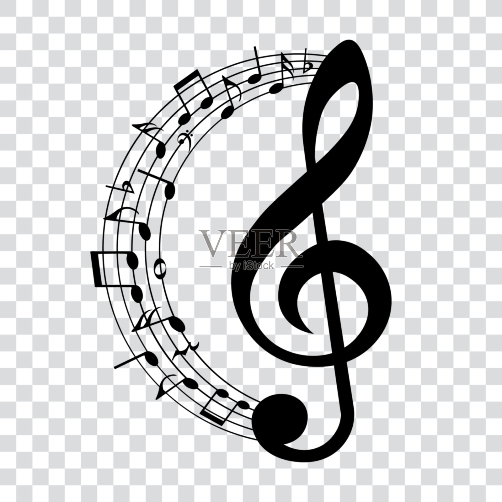 音符和高音谱号，圆形音乐设计元素，矢量插图。设计元素图片