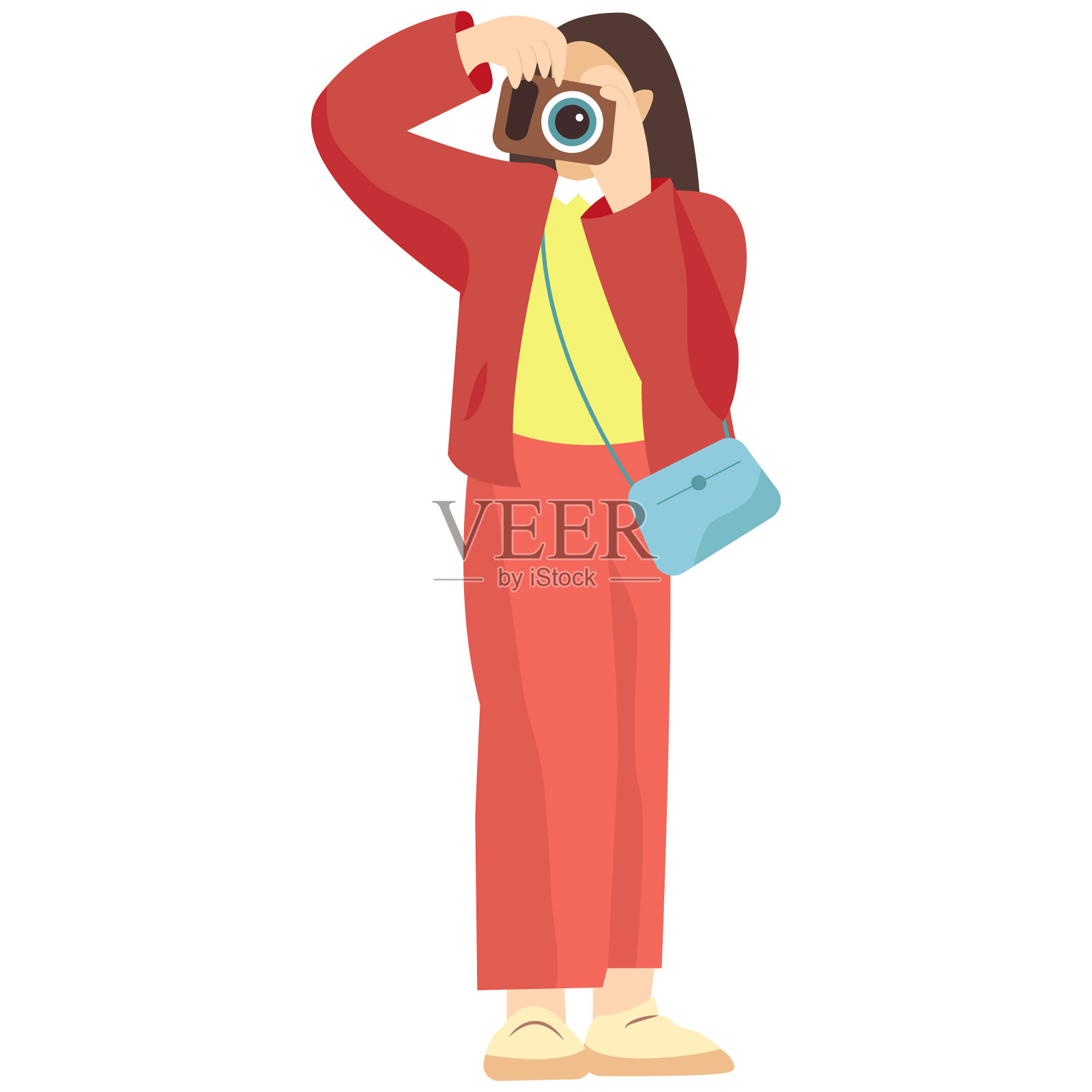 说明旅行的人与配件，相机和手提箱插画图片素材