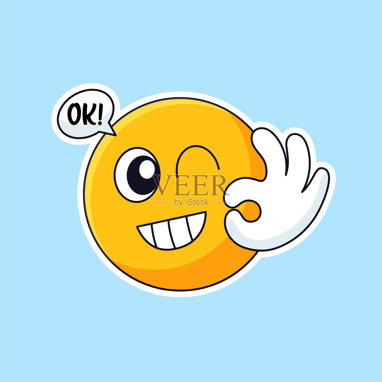 可爱的眨眼眼睛表情符号脸与好的手势社交媒体表情符号轮廓矢量插图设计插画图片素材