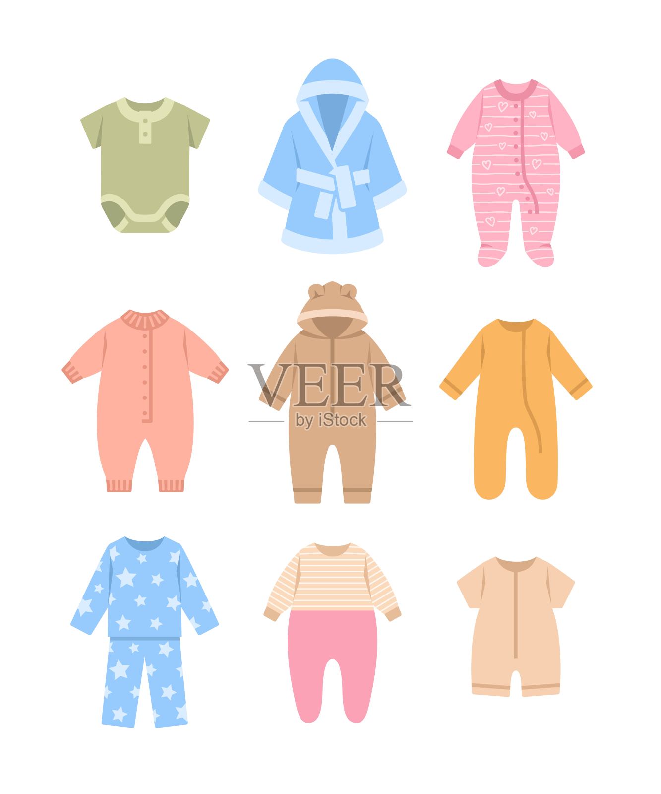婴儿睡衣布睡衣连身裤颜色平面图标插画图片素材