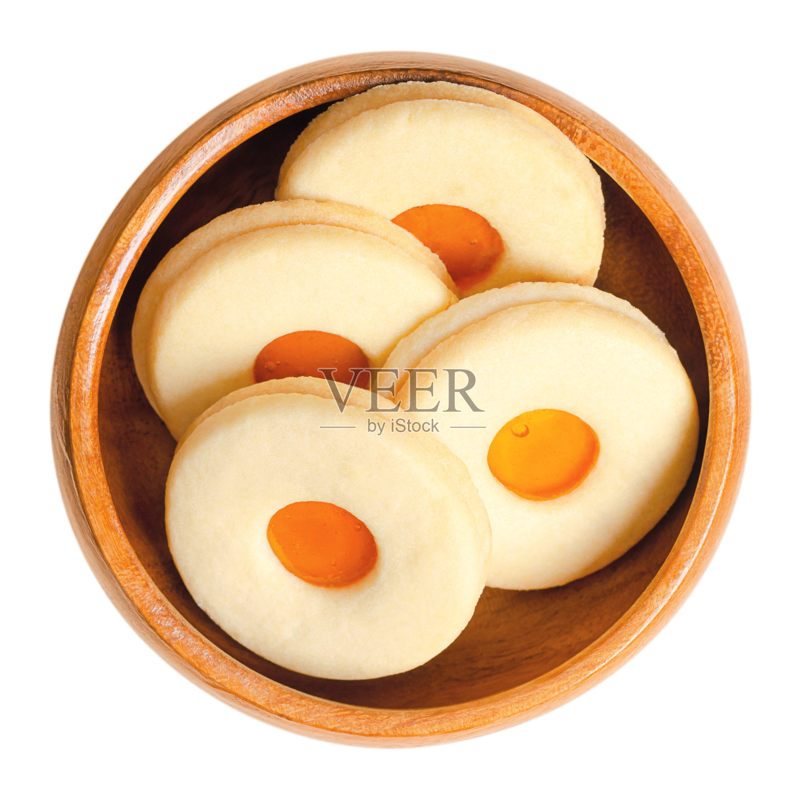 Linzer饼干，传统的奥地利圣诞饼干，在木碗里照片摄影图片