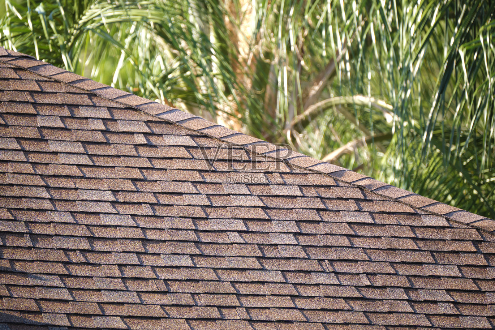 近距离的房屋屋顶覆盖沥青或沥青瓦。新建建筑防水照片摄影图片