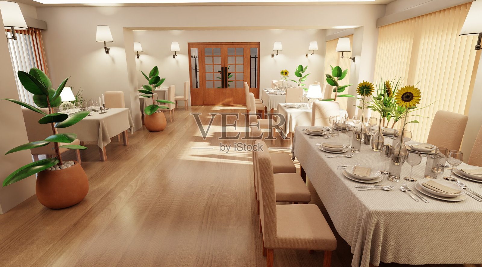 现代餐厅逼真的3D渲染照片摄影图片