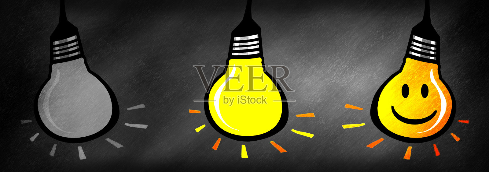 黑板背景上有三个灯泡设计元素图片