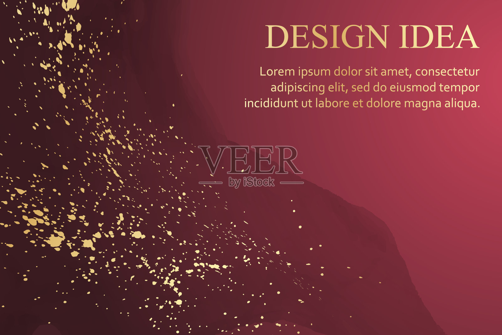 水彩背景与抽象的红墨水波和金色飞溅。插画图片素材