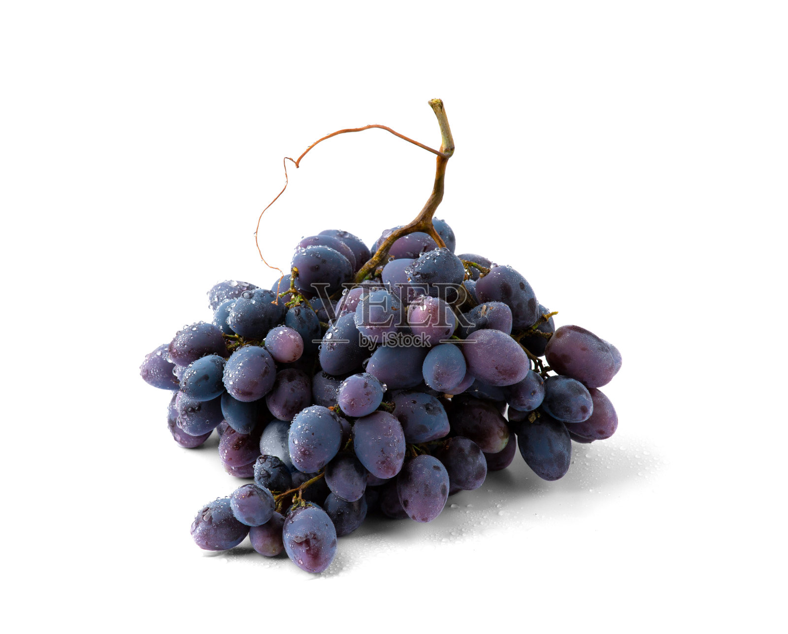 白色背景上有一串葡萄和水滴照片摄影图片