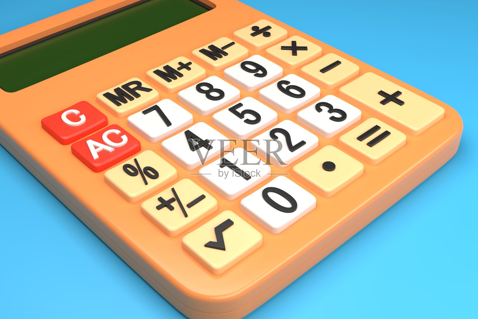 蓝色背景上的橙色计算器照片摄影图片
