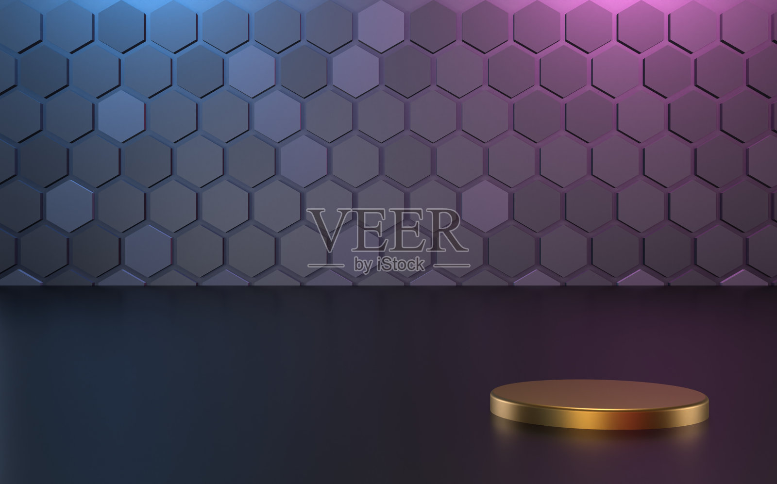 六边形三维平台黄金产品展示插画渲染，用于传单设计，商业设计，您的任何产品设计等。插画图片素材