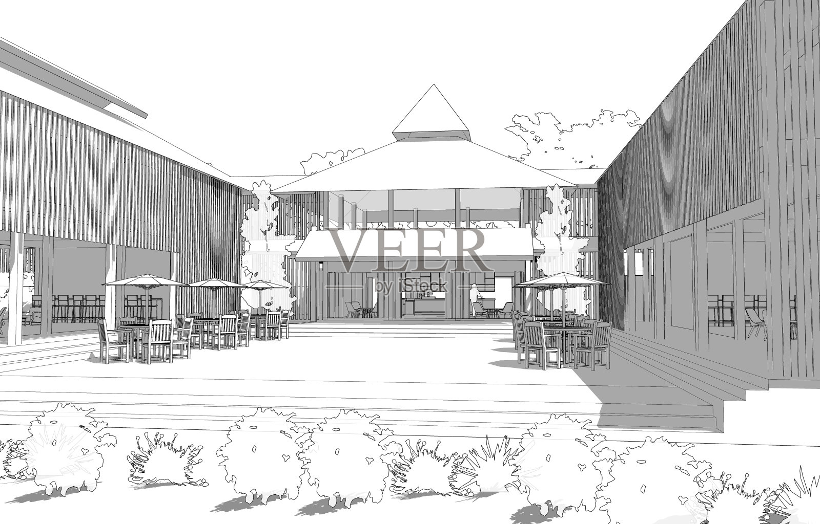 咖啡店的3D插图照片摄影图片