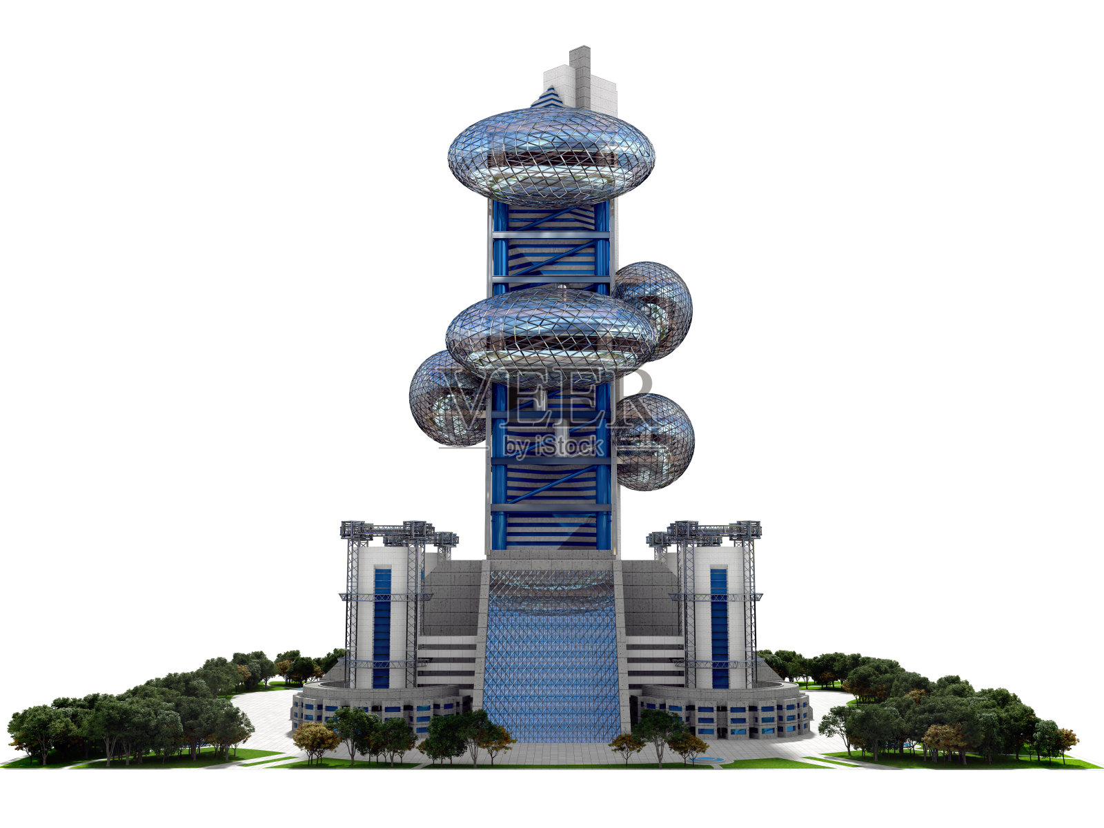 3D游戏天际线的未来主义建筑照片摄影图片