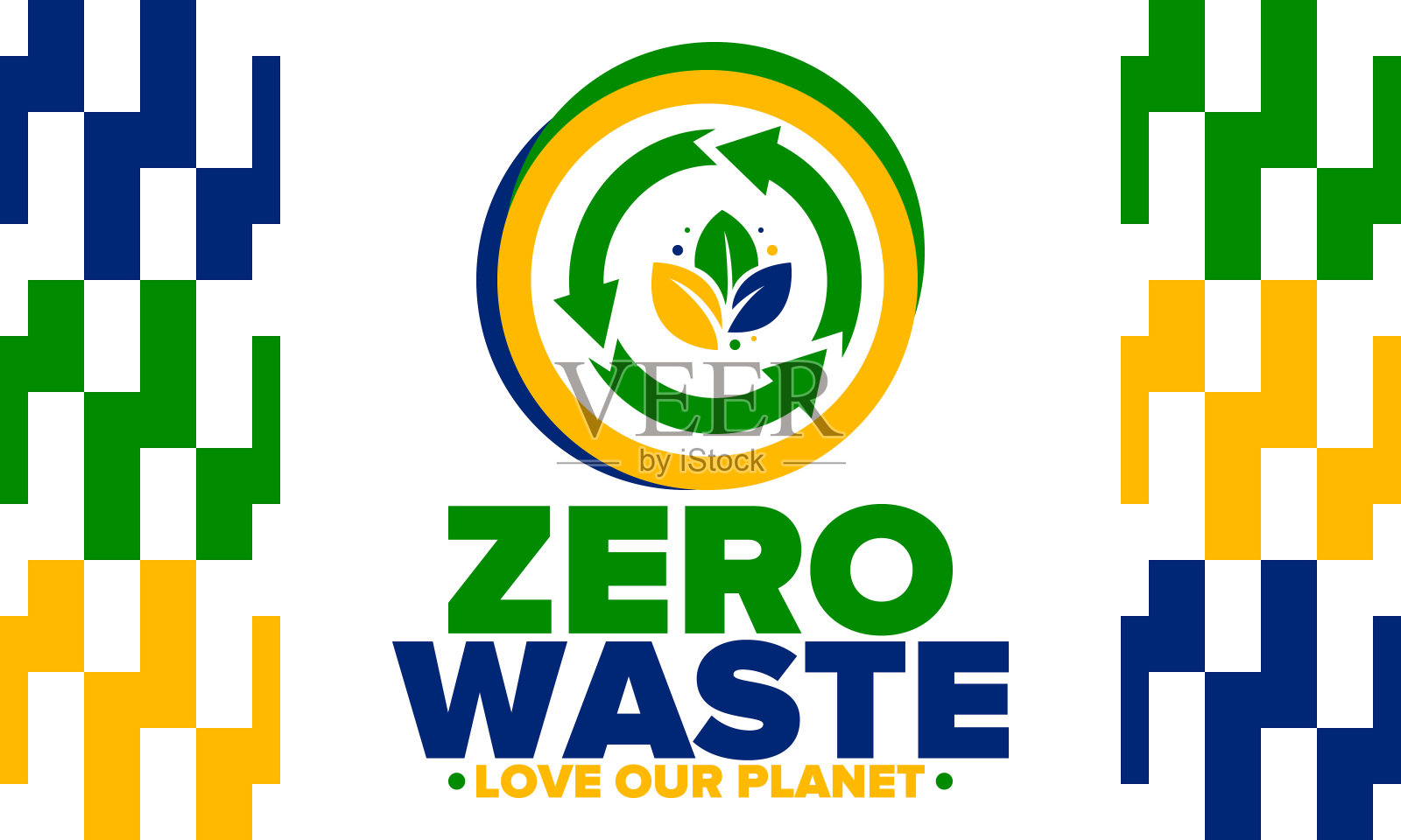 “零浪费”。生态的海报。拒绝和减少。重复使用及循环再造。绿色一月，为了环境。环保的生活方式。拯救地球。没有塑料，只有环保袋。矢量图插画图片素材